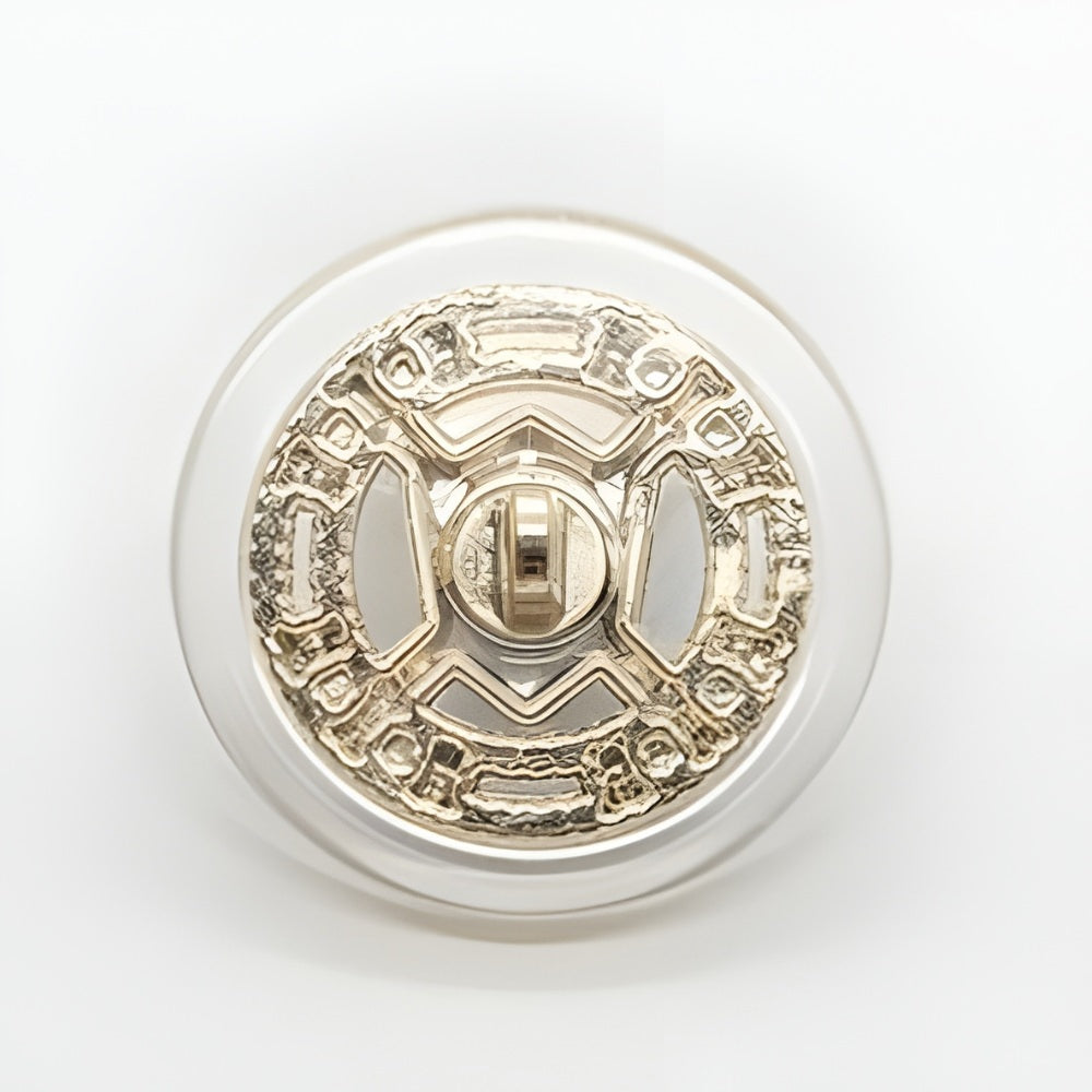 Modern Designer Button, 23mm, Gray Stone & Crystal, Geometric Design, Shank - FBTN256 - Gold / 23mm