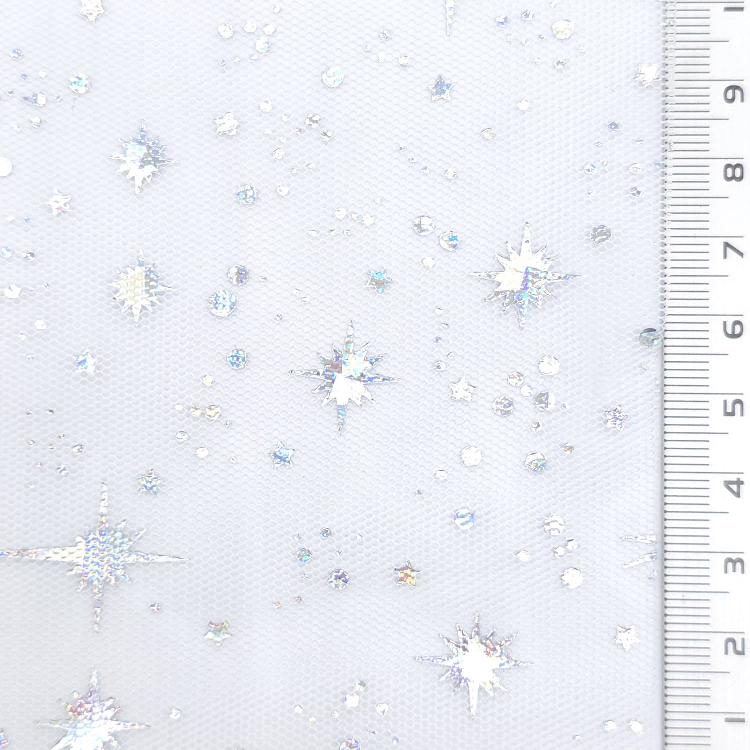 Star Foil Poly Knit Fabric - FAB1949 - White