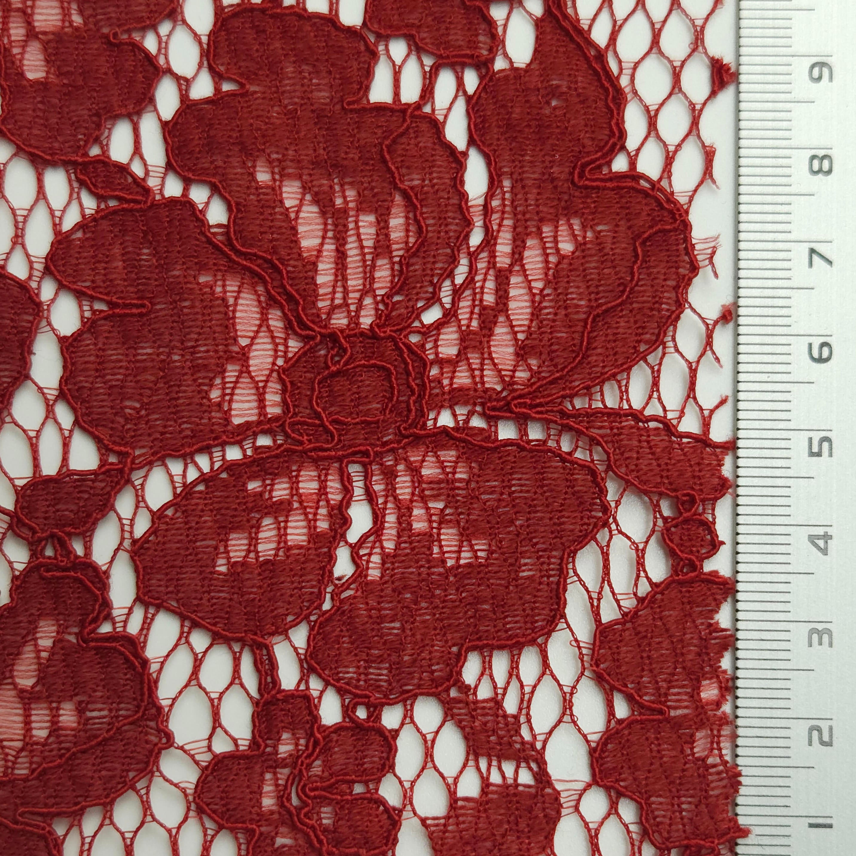 Solid Floral Lace Cotton Nylon Knit Fabric - FAB 1561 - 6.Red