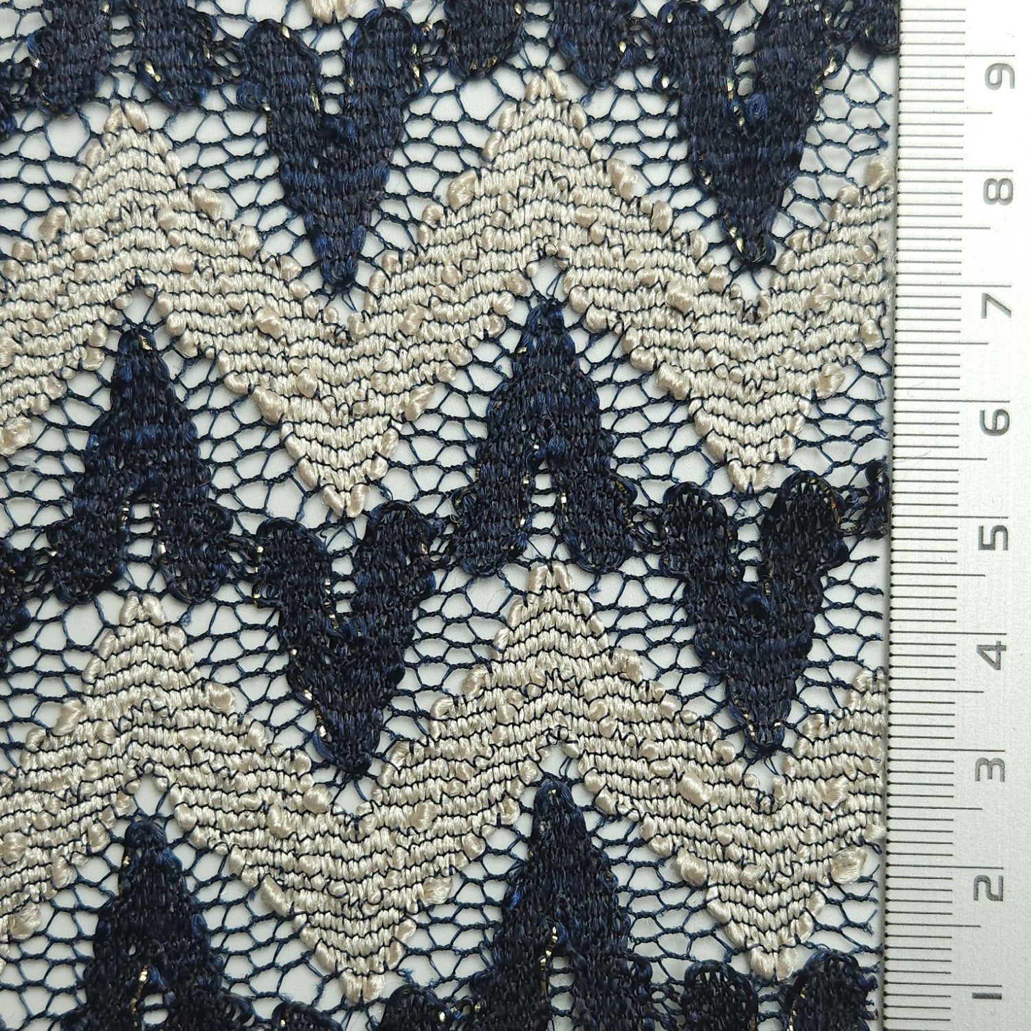 Solid Chevron Lace Polyester Nylon Spandex Knit Fabric - FAB 1581 - 7.Catalina Blue