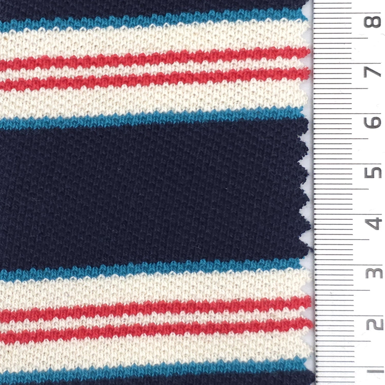 Navy Blue - Textured Medium Weight Striped Pique Cotton Knit Fabric - FAB 1930