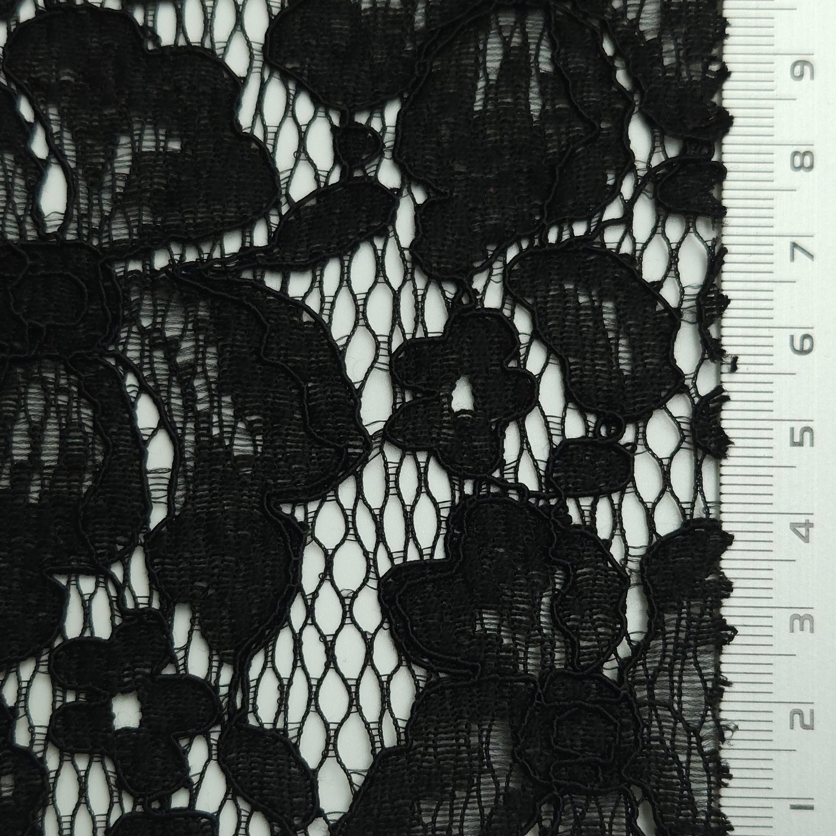 Solid Floral Lace Cotton Nylon Knit Fabric - FAB 1561 - 8.Black