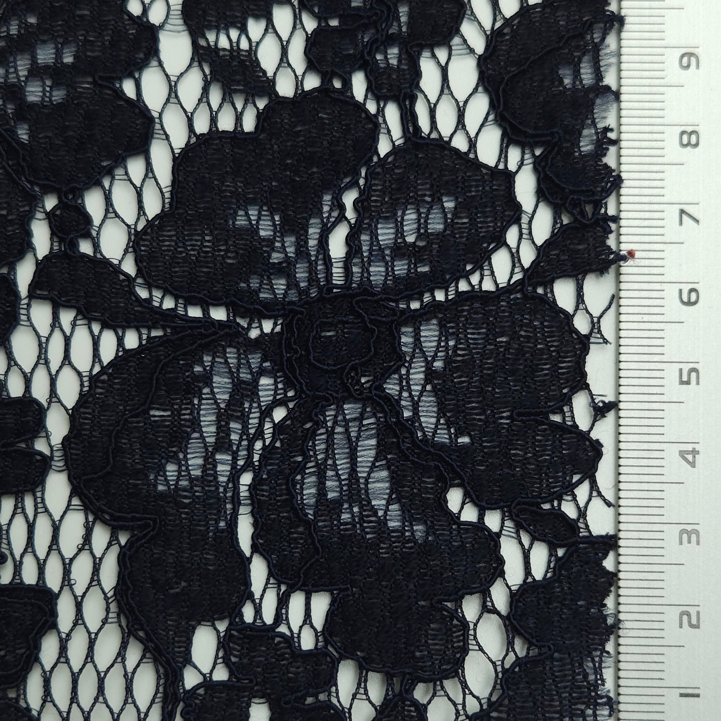 Solid Floral Lace Cotton Nylon Knit Fabric - FAB 1561 - 9.Navy