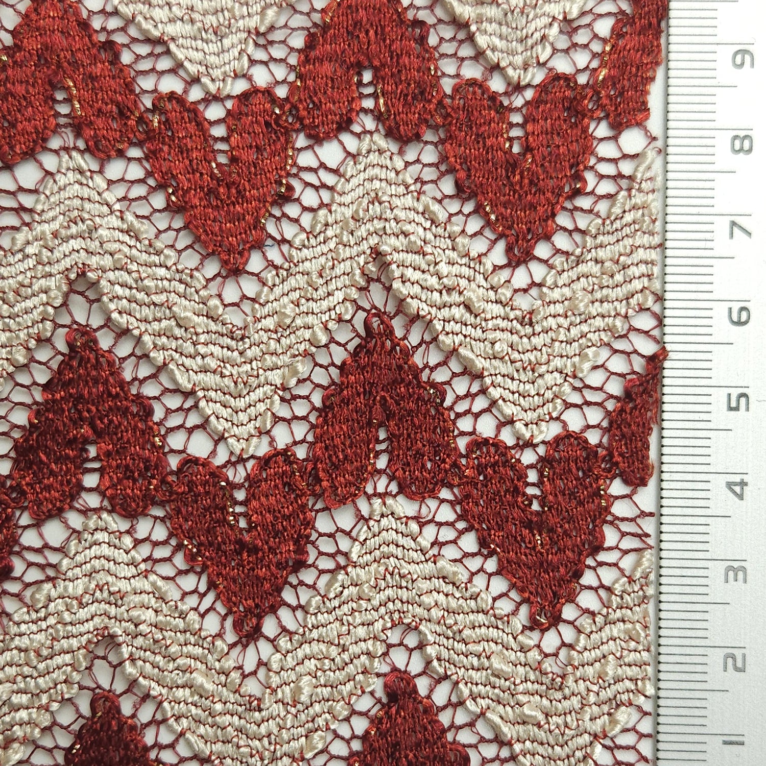 Solid Chevron Lace Polyester Nylon Spandex Knit Fabric - FAB 1581 - 9.Bright Red