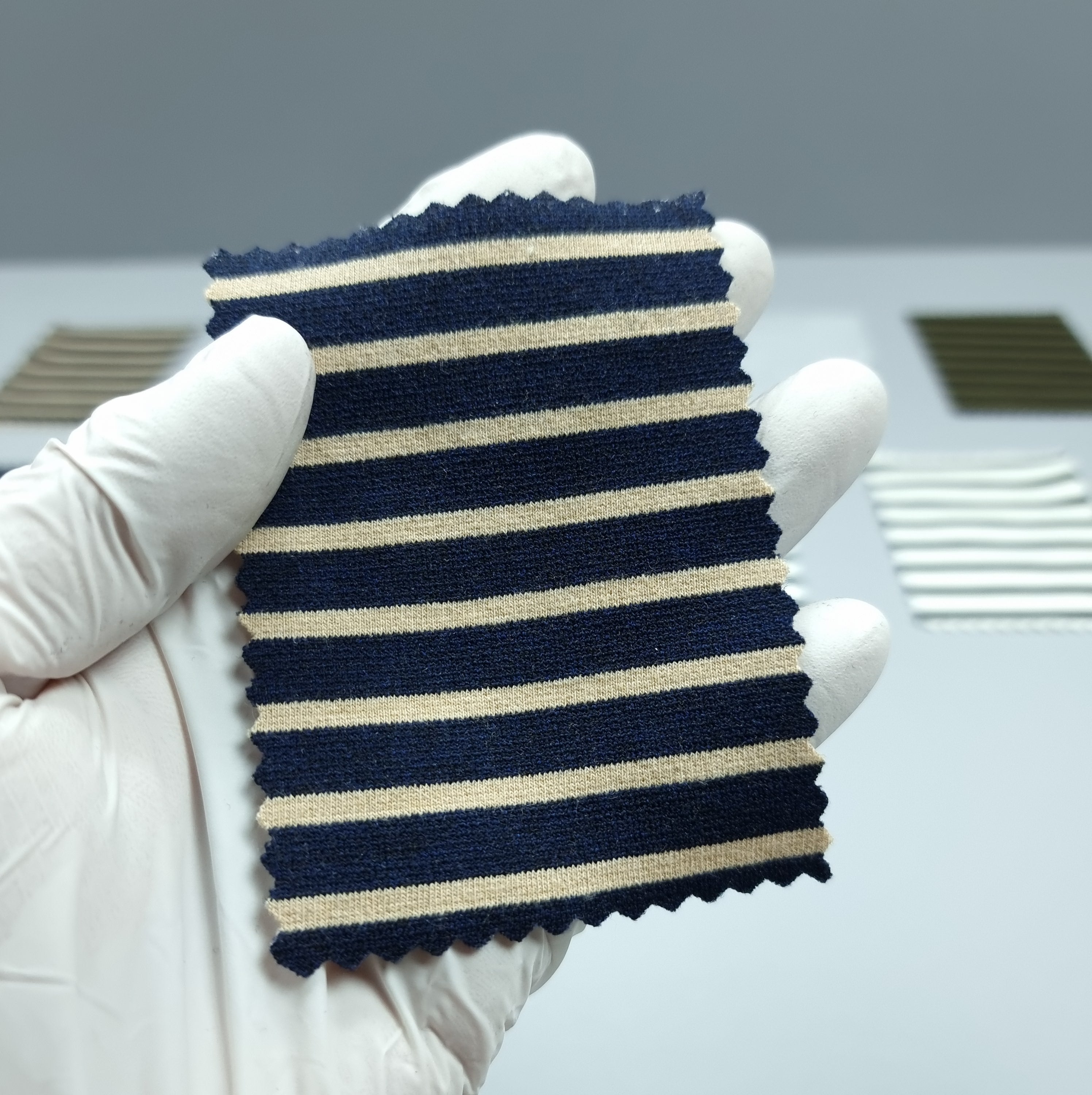 1.Navy-2.Black-3.Navy-4.Black-5.N/A - 8mm Ponte Roma Stripe Polyester Acrylic Spandex Knit Fabric - FAB 1405