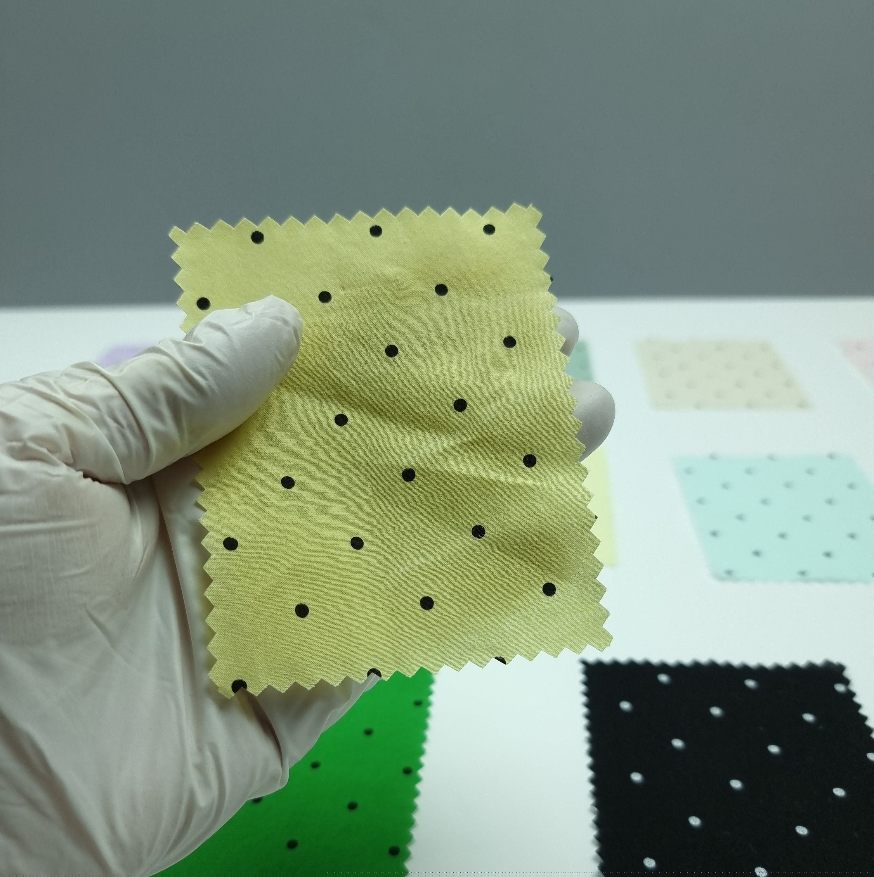 1.Yellow-2.Lilac-3.Green-4.Green-5.Beige - 3mm Dots Enzyme Cotton Woven Fabric - FAB 1421