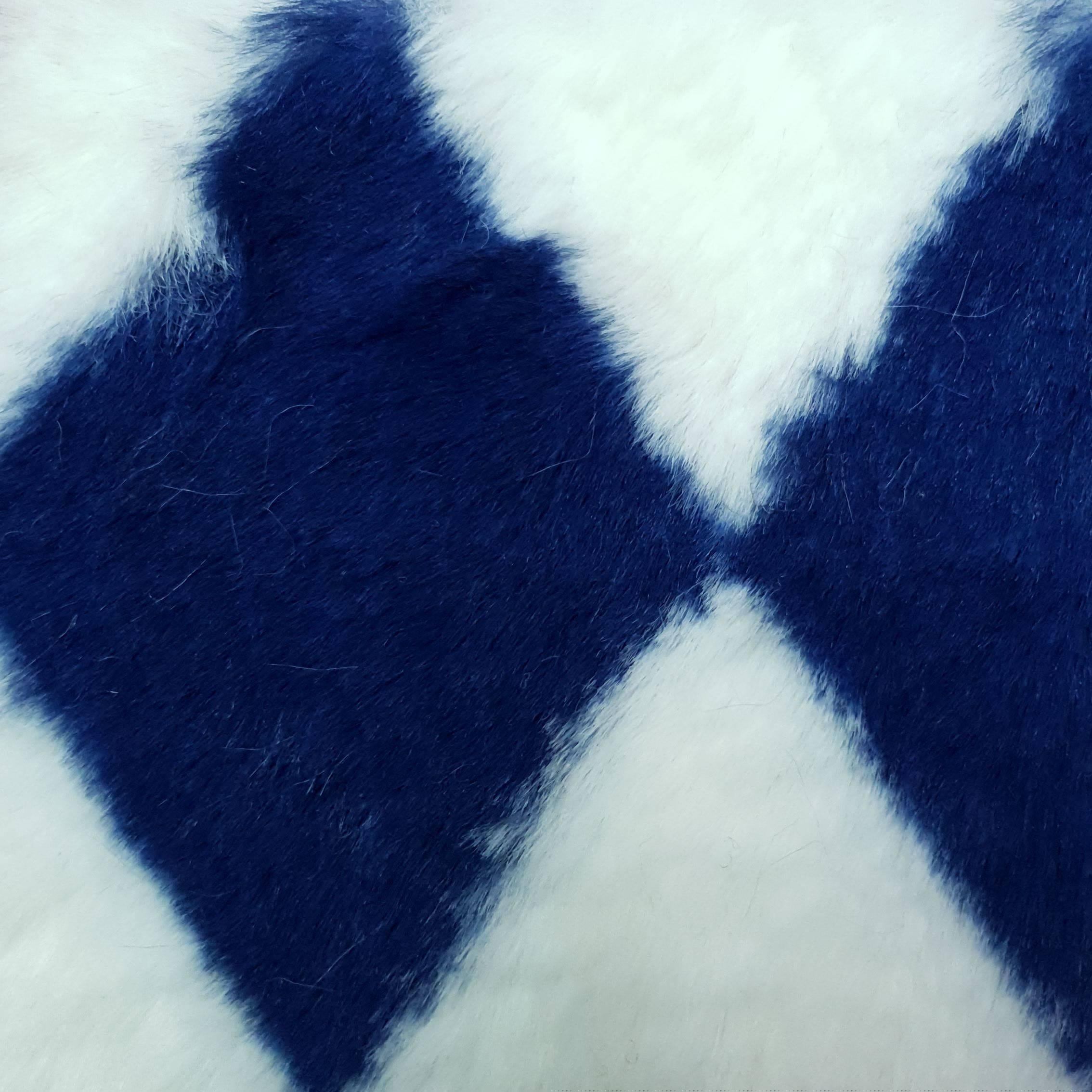 Diamond Faux Fur Fabric - FAB 1197 - 7.White Navy