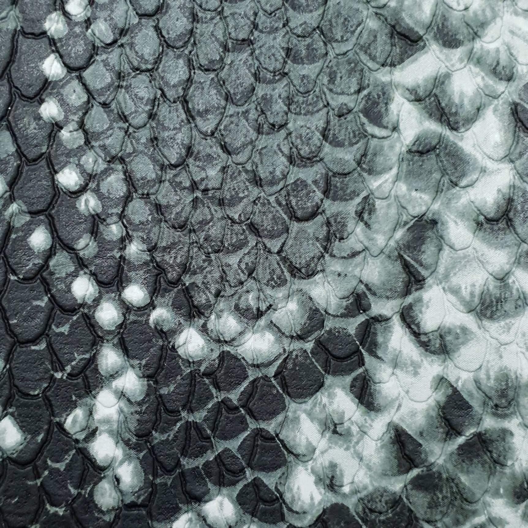 1.Black Grey-2.Black-3.Brown-4.Grey-5.Blue - Fake Snake Skin PU Rayon Fabric - FAB 1297