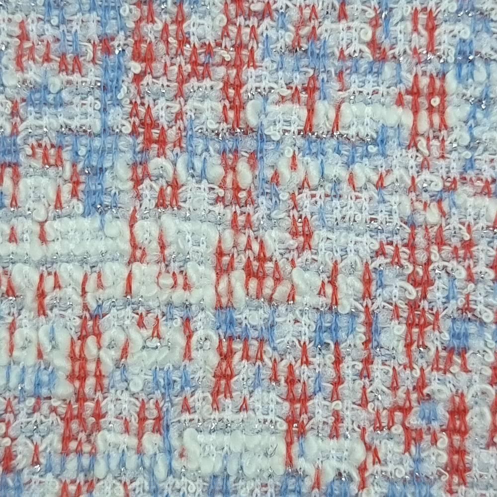 Yarn Dyed Jacquard Metallic Knit Fabric-Orange/Blue