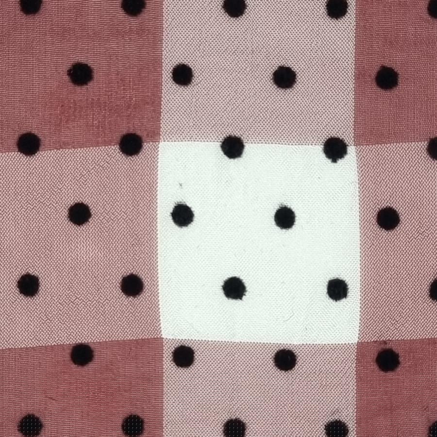 14mm Dots Flocking Check Polyester Woven Fabric-Purple