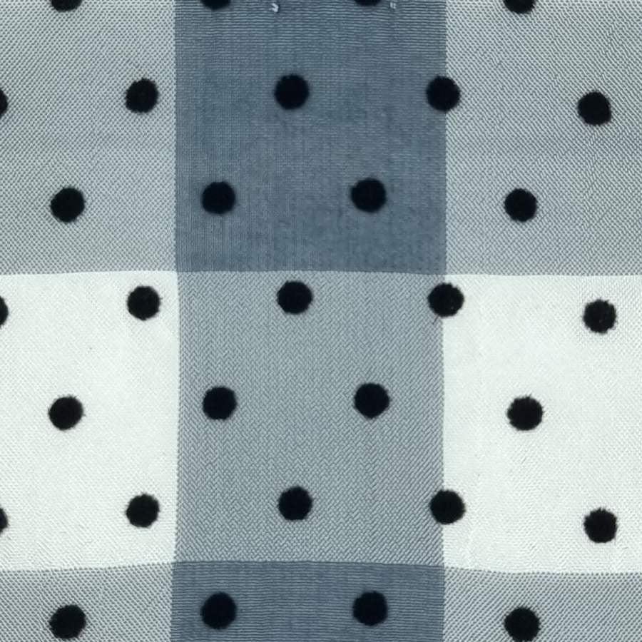 15mm Dots Flocking Check Polyester Woven Fabric-Grey