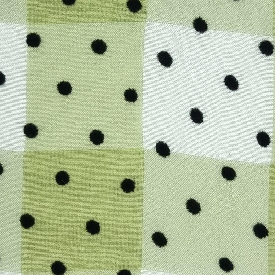 3mm Dots Flocking Check Polyester Woven Fabric - FAB 1457 - 6.Green