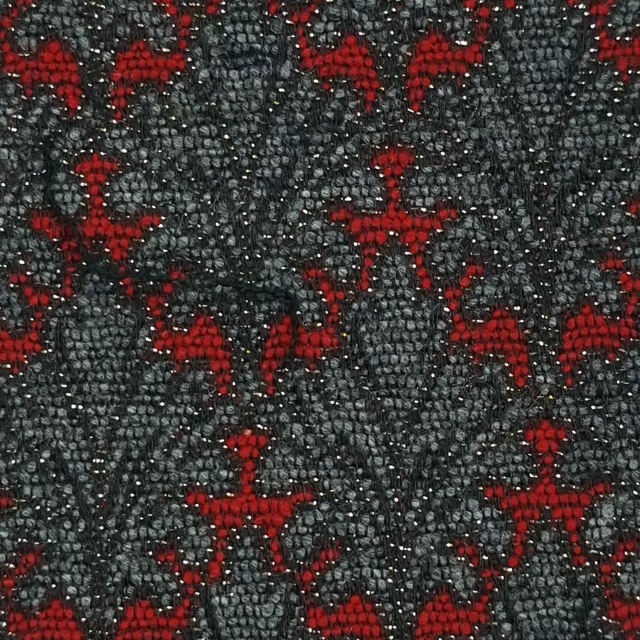 Jacquard Wool Polyester Acrylic Metallic Woven Fabric - FAB 1461 - 7.Grey Red