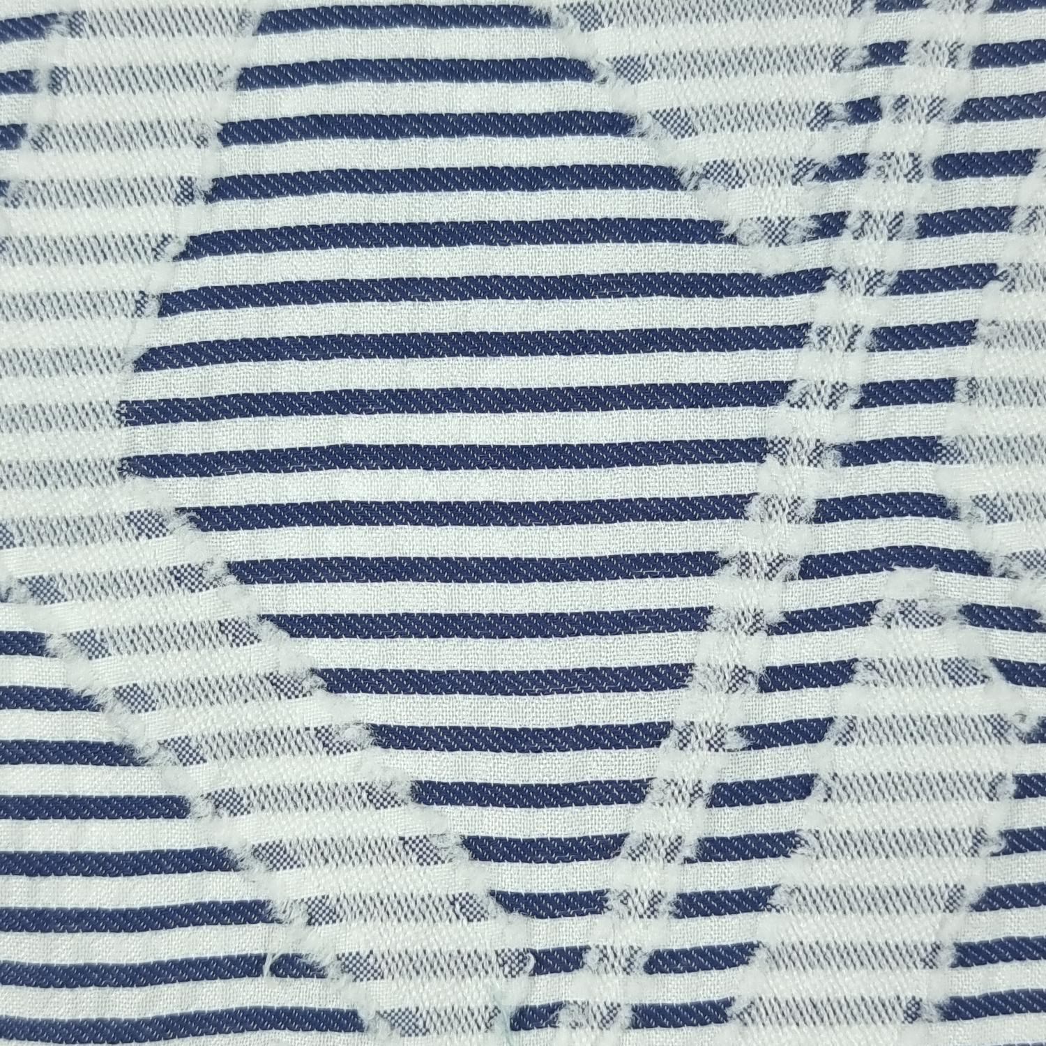 Geometric Stripe Polyester Rayon Woven Fabric - FAB 1483 - 3.Navy