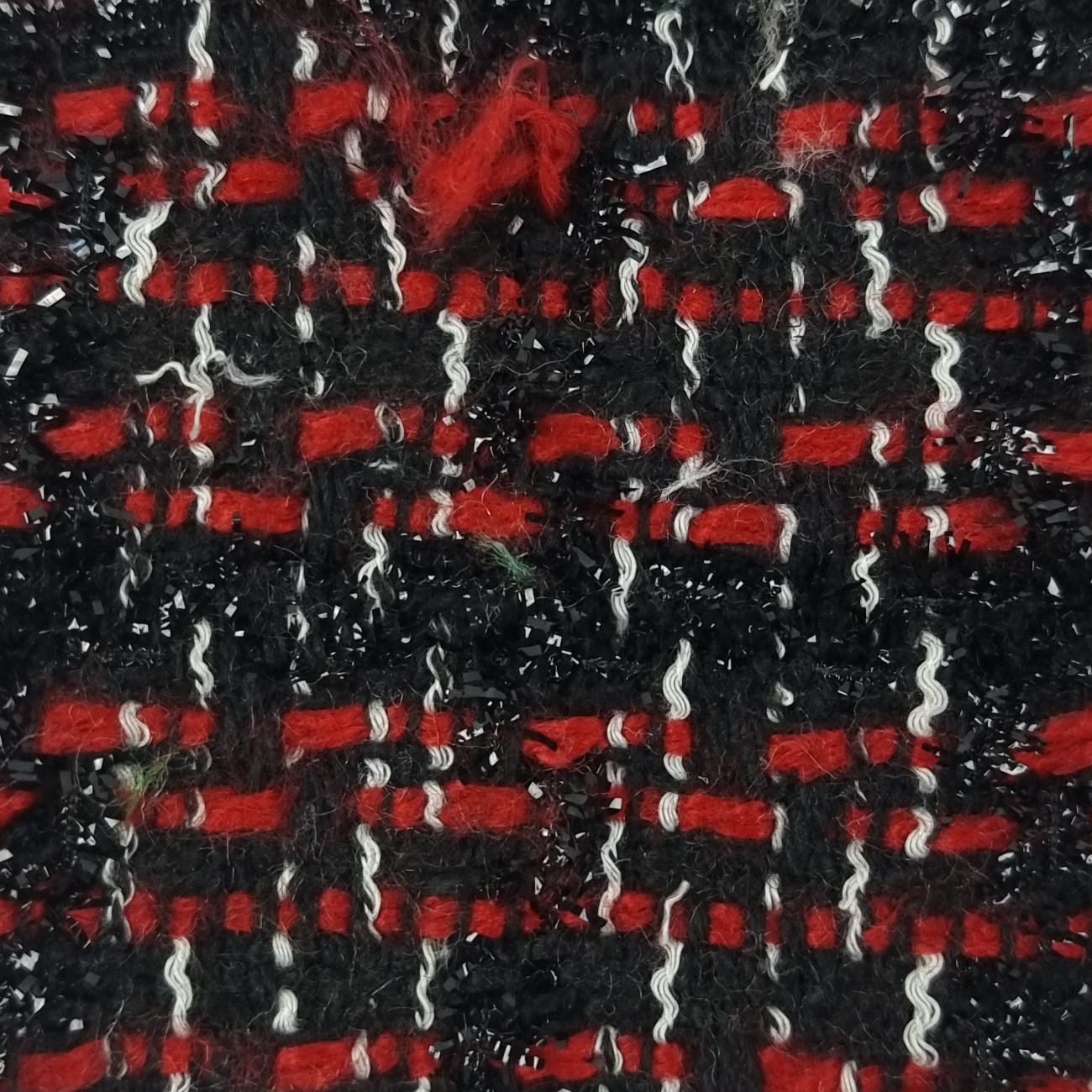 Tweed Metallic Polyester Woven Fabric - FAB 1491 - 1.Black Red
