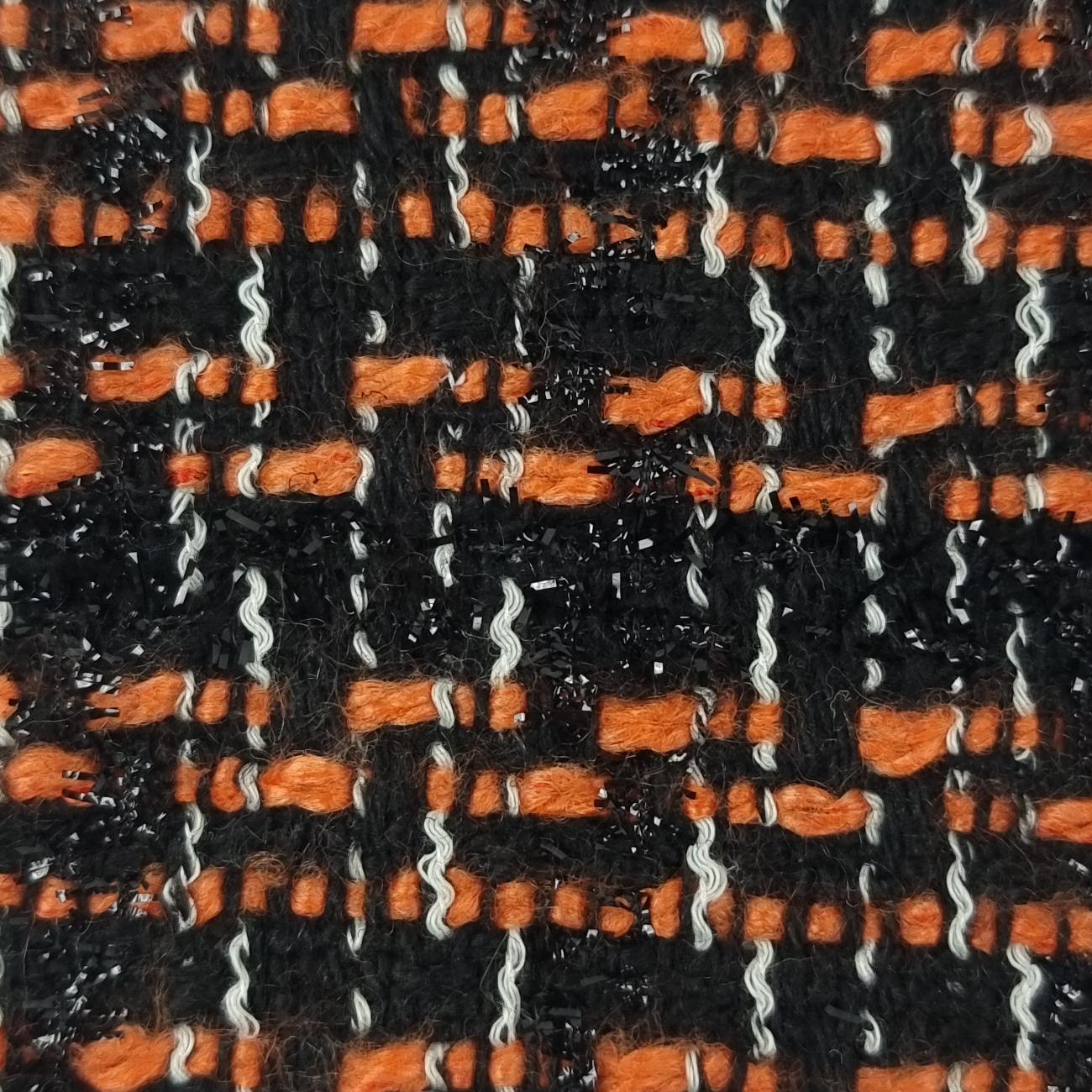 Tweed Metallic Polyester Woven Fabric - FAB 1491 - 2.Black Orange