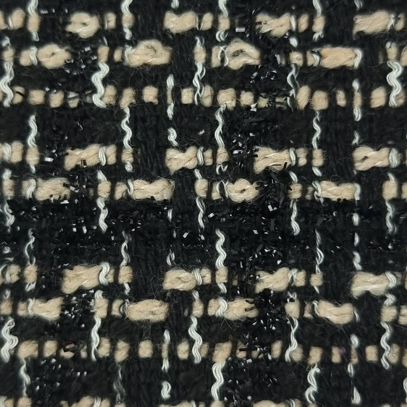 Tweed Metallic Polyester Woven Fabric - FAB 1491 - 3.Black Beige