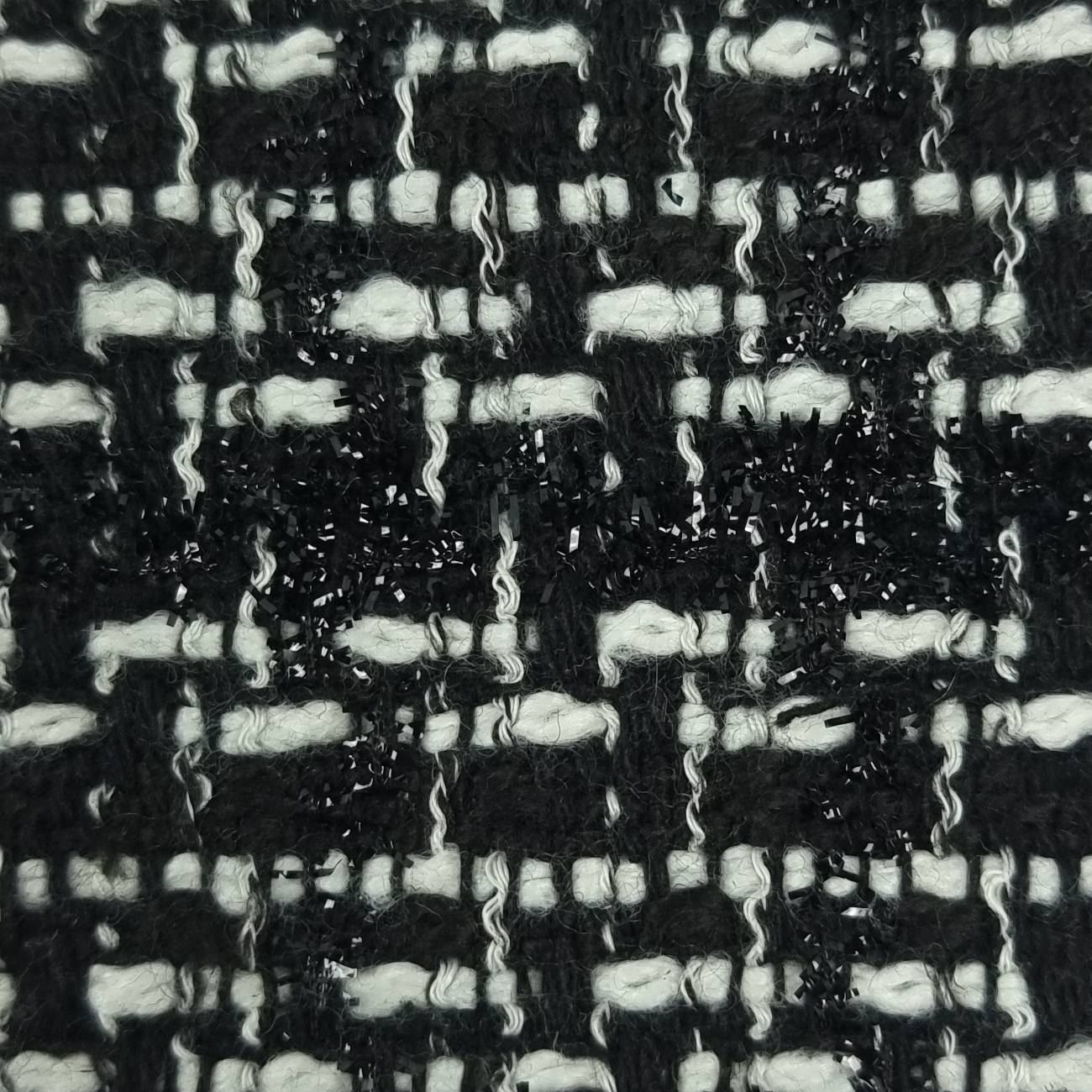 Tweed Metallic Polyester Woven Fabric - FAB 1491 - 6.Black White