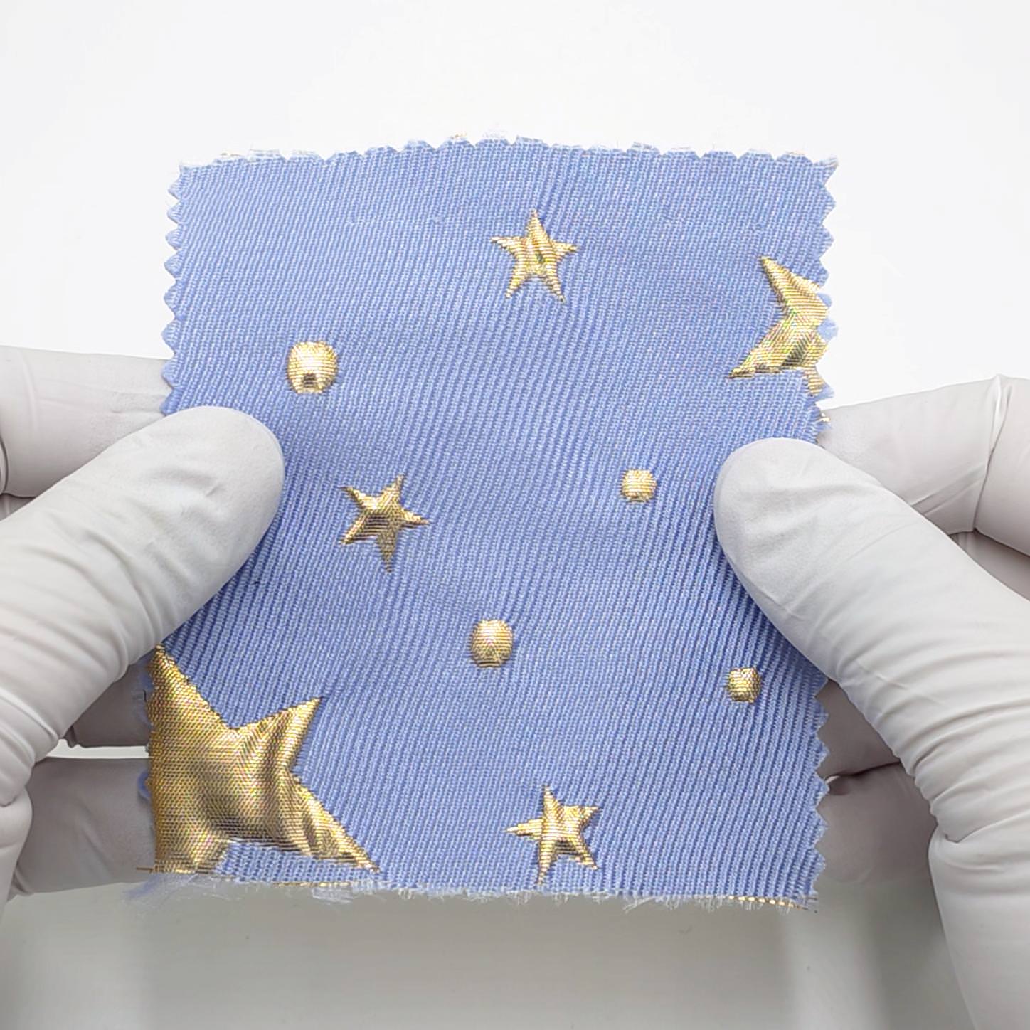 1.Blue/Gold-2.Pink/Silver-3.White/Silver-4.Black/Gold-Swatch - Dot Star Jacquard Polyester Nylon Metallic Woven Fabric - FAB 1819