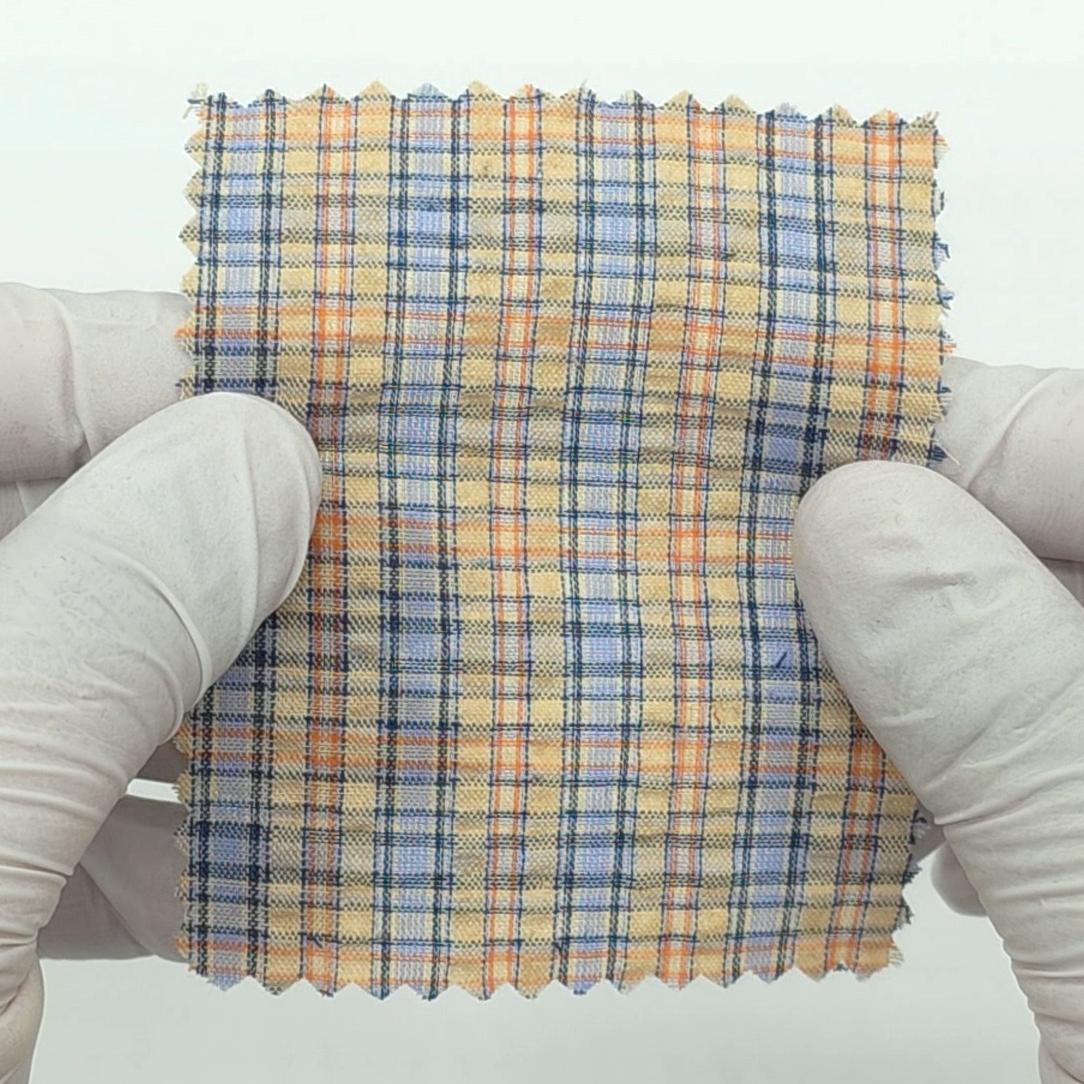 1: Pale Blue-2: Light Blue-3: Navy Blue and Tan-4: Tan with Dark Green-5: Beige - Plaid Cotton Woven Fabric - FAB 1862