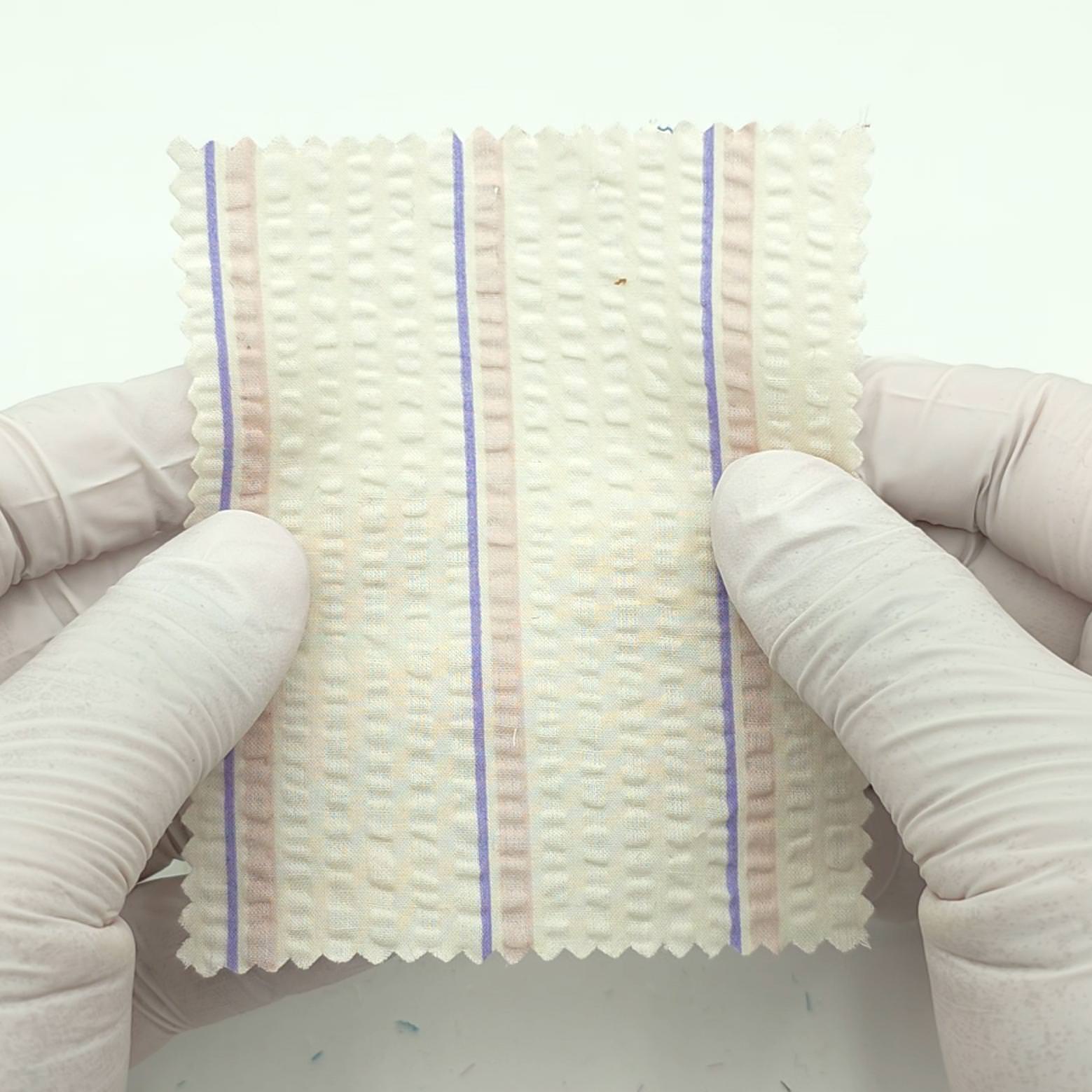 1.Lavender Pink & Soft Lilac-2.Cornflower Blue & Camel-3.Espresso Brown & Navy Blue-Swatch - Stripe Textured Cotton Woven Fabric - FAB 1829