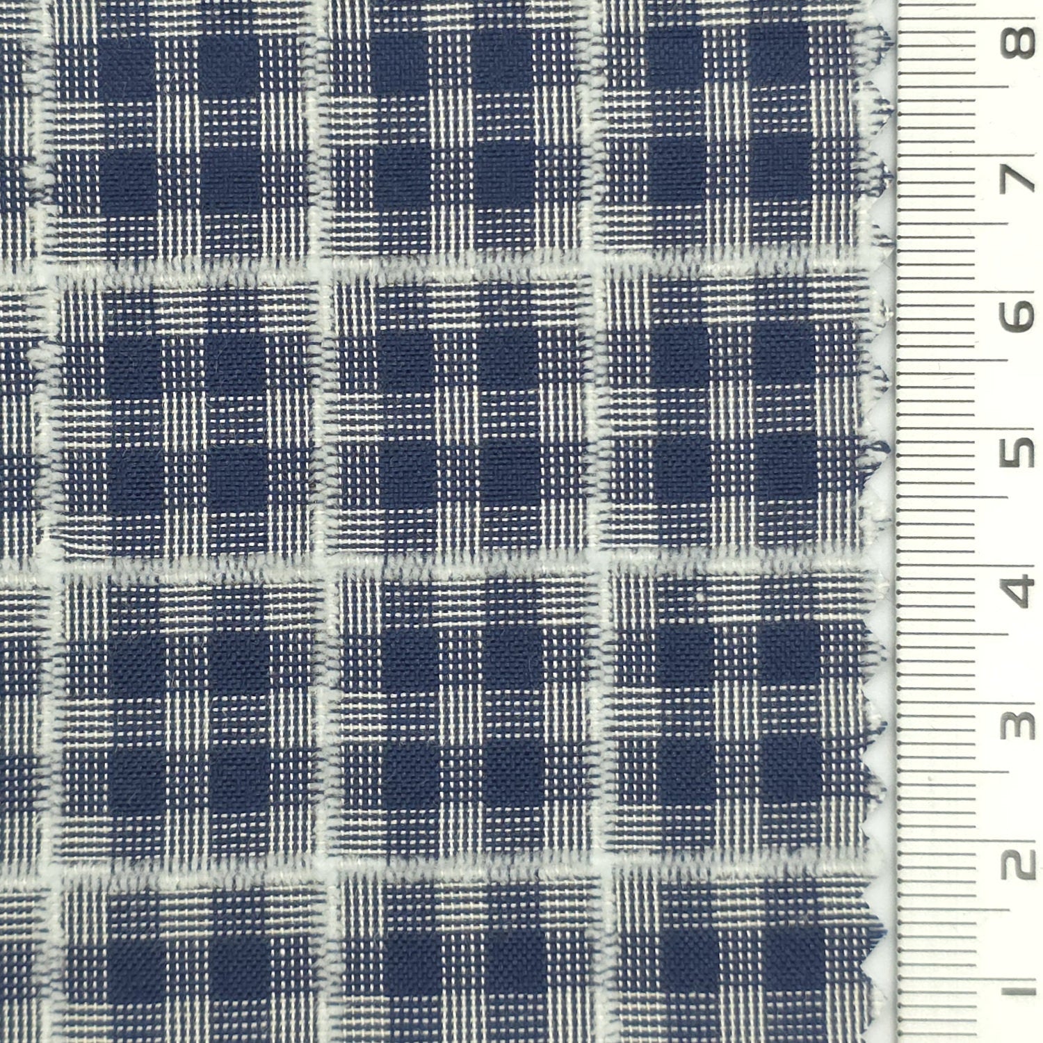 Navy Blue - Textured Lightweight Embroidered Plaid Poly Cotton Shirting Woven Fabric - FAB 1935