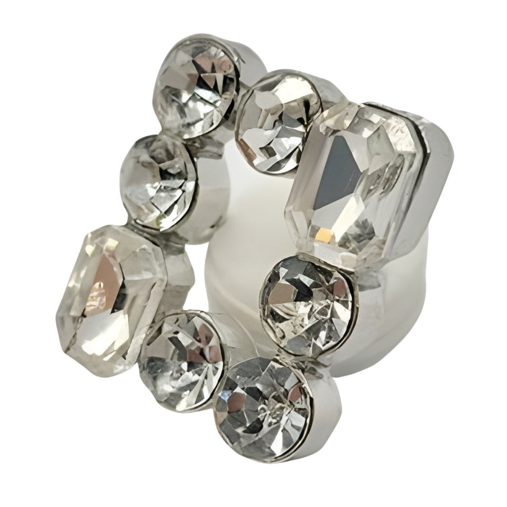 Silver / 25mm - Open Square Rhinestone Button, 25mm, Silver & Clear Crystal, Shank Button - FBTN245