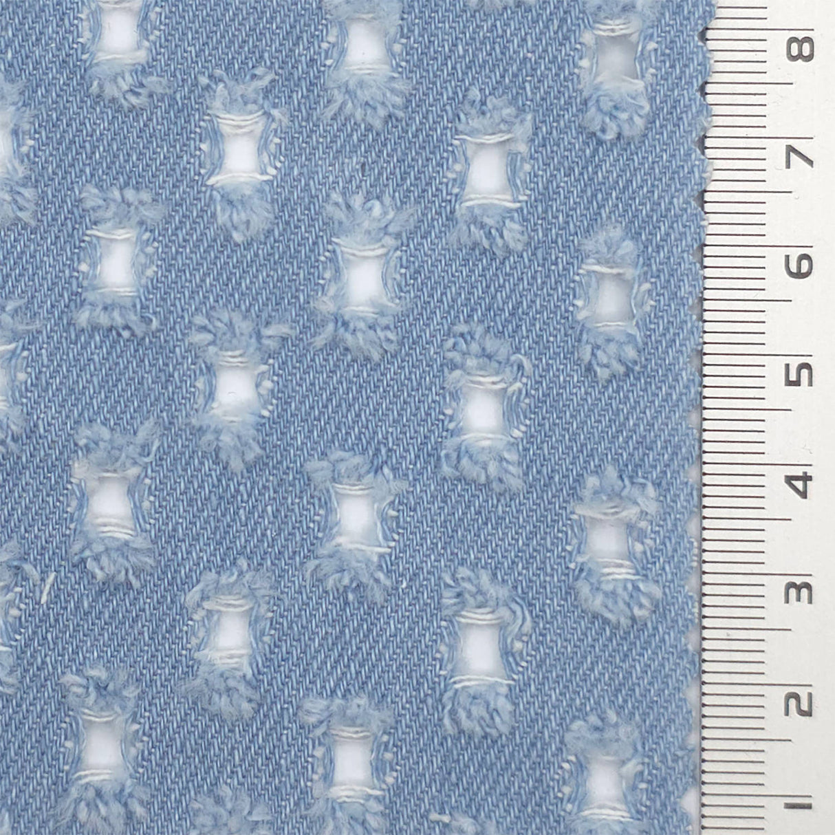 Light Blue Punched Distressed Denim Cotton Woven Fabric - FAB1835