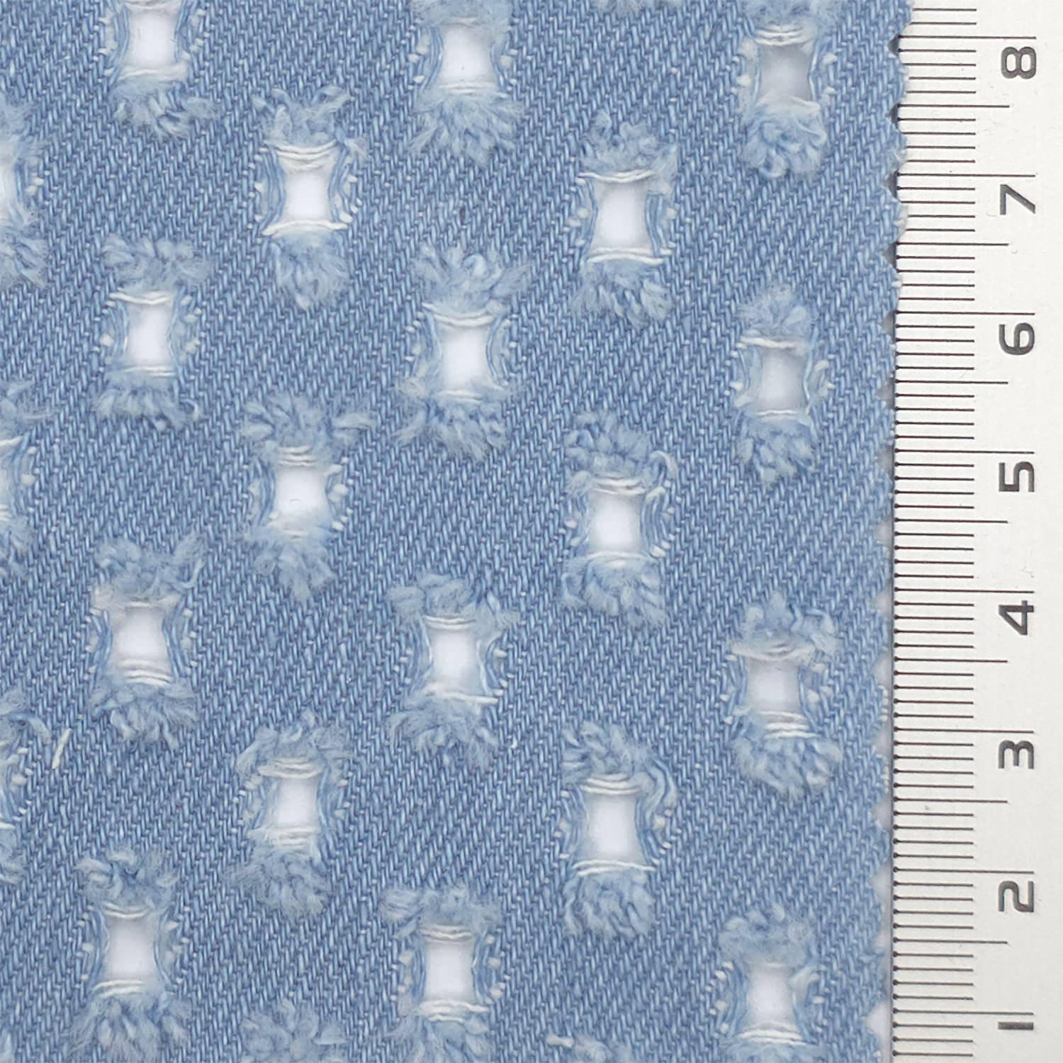 1.Light Blue-2.Medium Blue-3.Dark Blue-Swatch - Punched Distressed Denim Cotton Woven Fabric - FAB 1835