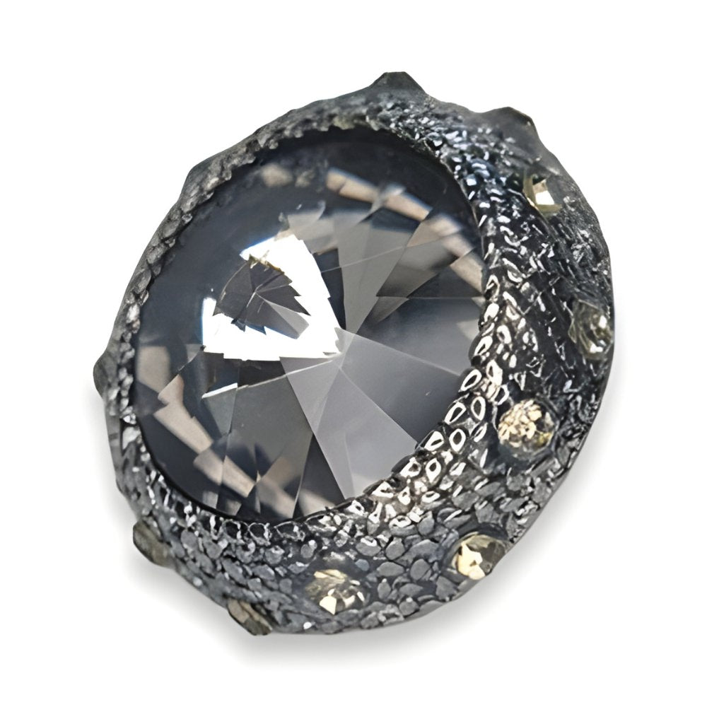 Black / 21mm - Artisan Crystal Button, 21mm, Smoky Gray & Clear, Textured Setting, Fashion & Craft - FBTN263