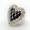Enamel Heart Rhinestone Button, 21mm, Black & Clear, Pave Setting - FBTN253 - Silver/Black / 21mm 