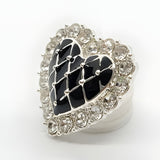 Enamel Heart Rhinestone Button, 21mm, Black & Clear, Pave Setting - FBTN253 - Silver/Black / 21mm 