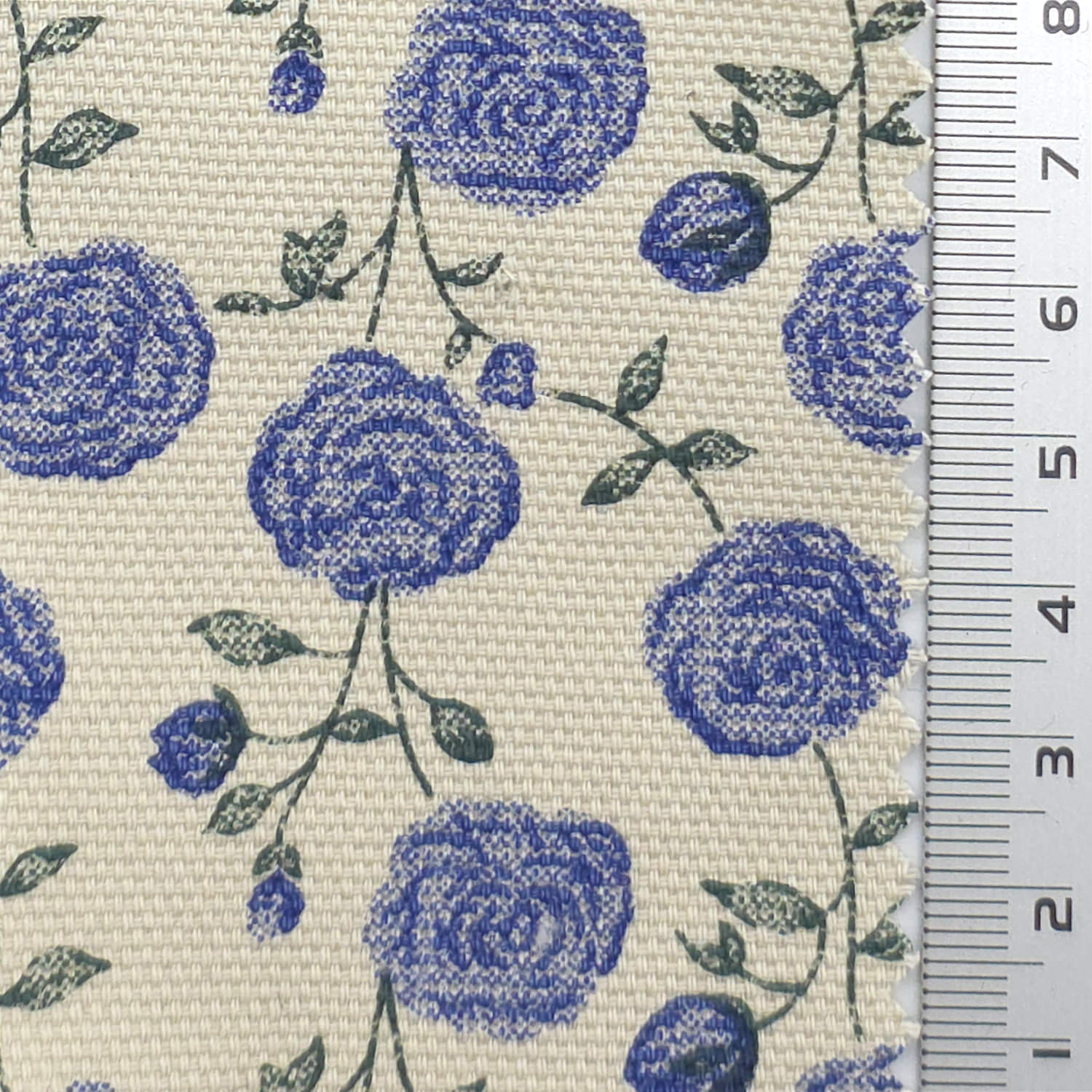 Cream/Dark Blue - 10 Count Floral Oxford Cotton Woven Fabric - FAB1912