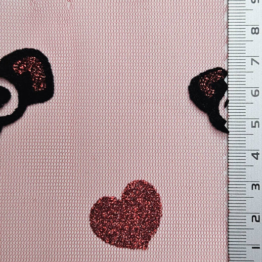 Red White Flocked Hearts Mesh