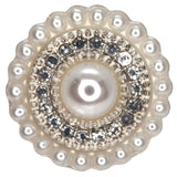 Elegant Crystal & Pearl Button, 18mm, Silver Setting, Flower Design, Fashion Accent - FBTN228 - Silver / 18mm 