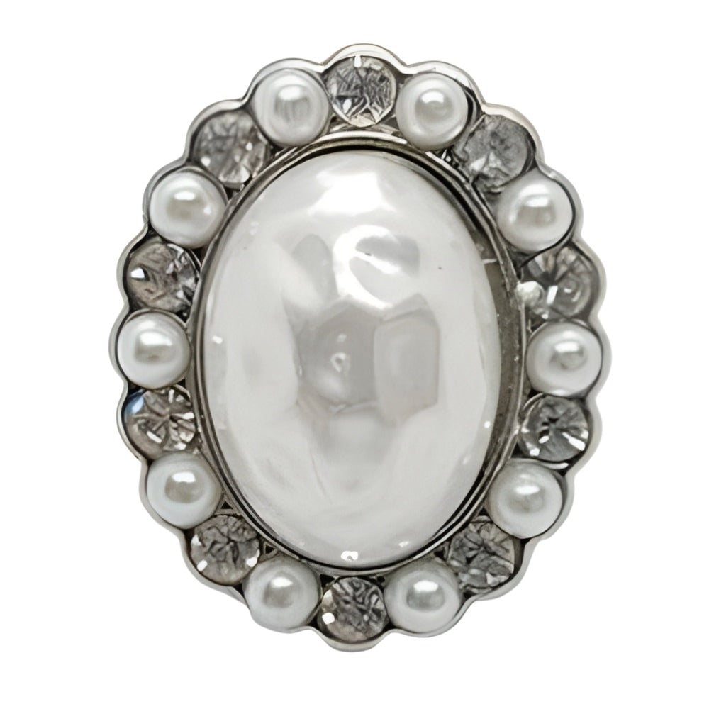 Silver / 21mm - 21mm Pearl Shank Buttons Crystal Accents - FBTN231