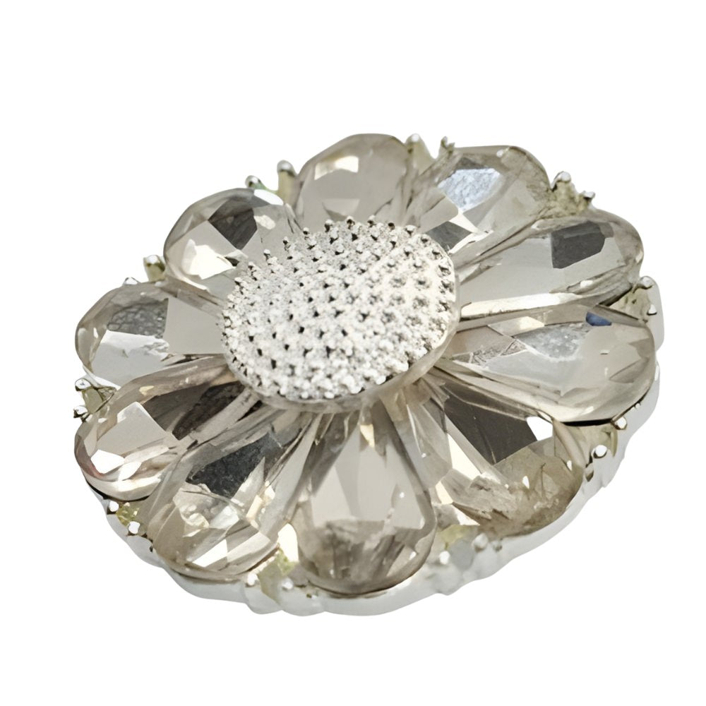 Silver / 25mm - Large Crystal Petal Button, 25mm, Clear Rhinestones, Bridal & Fashion - FBTN262