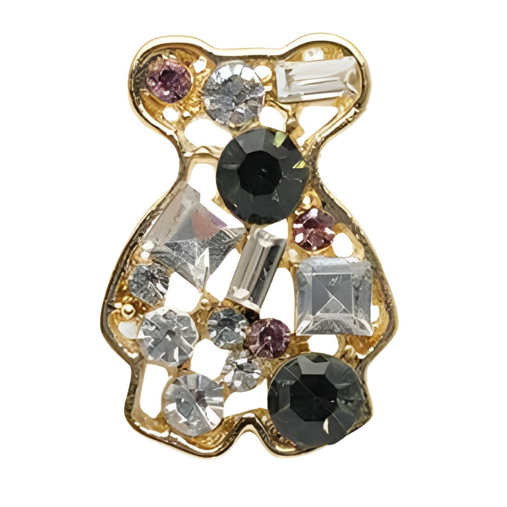 Gold / 23mm - Whimsical Small Bear Rhinestone Button, 23mm, Gold, Assorted Crystals, DIY & Craft Supply - FBTN233