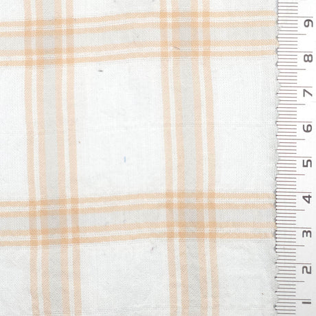 Peach Beige Check Textured Cotton Span Woven Fabric - FAB1830