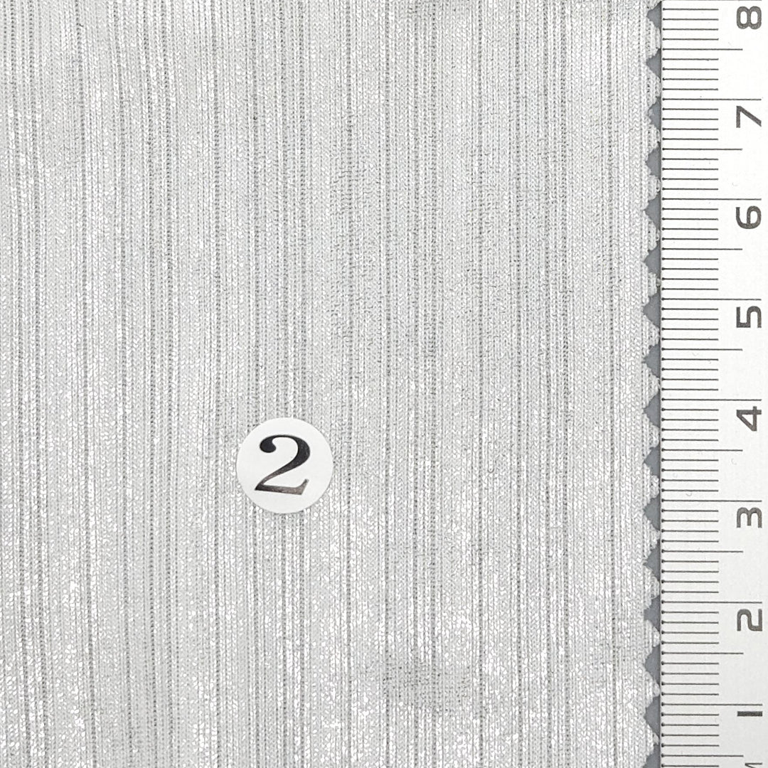 1.White/Silver (2)-2.White/Gold (1)-3.Grey/Silver (3)-4.Grey/Gold (4)-5.Beige/Silver (6) - Solid Foil Irregular Slinky Polyester Spandex Knit Fabric - FAB 1697