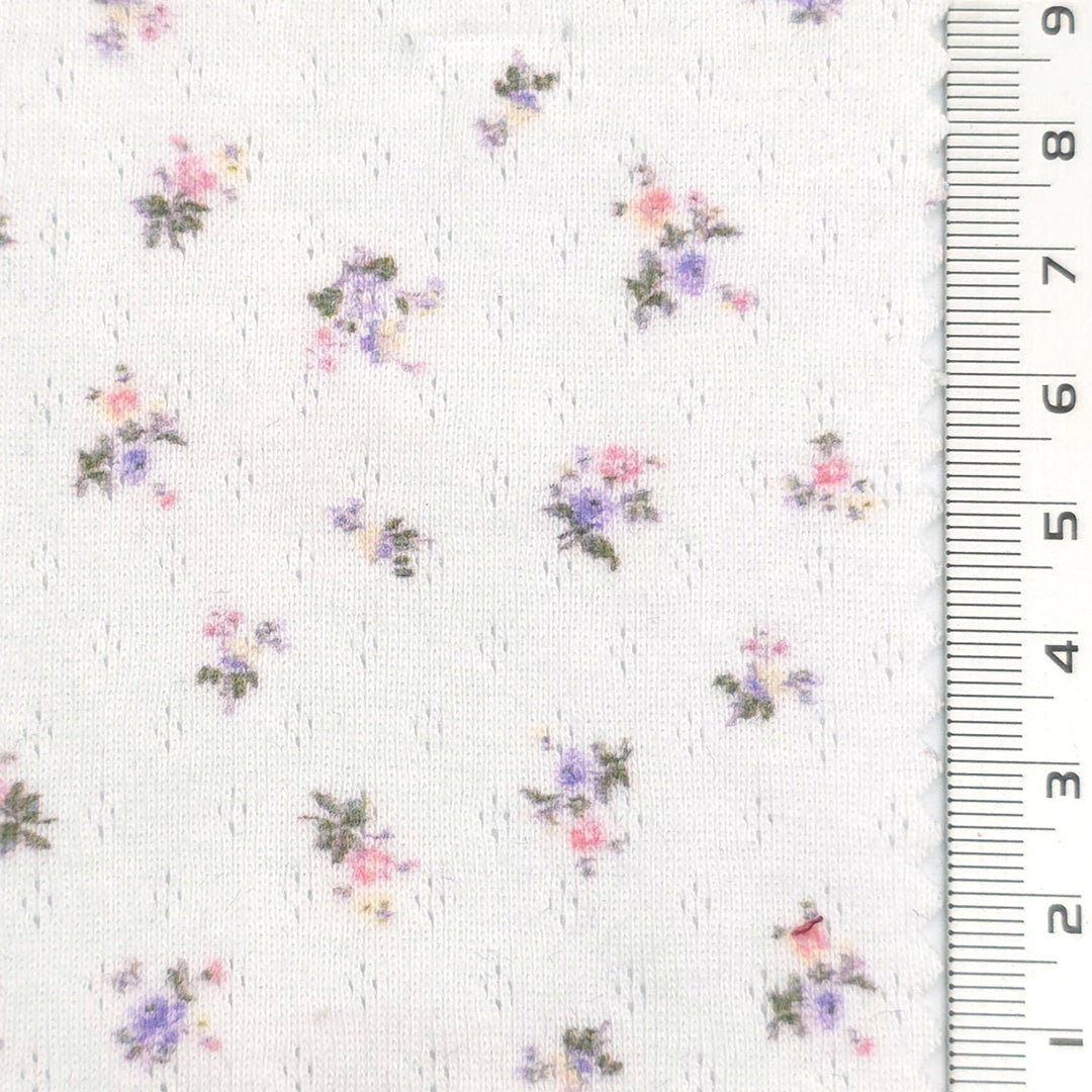 1: White-2: Slight Pink-3: White-4: White-Swatch - Ditsy Floral Pointelle Cotton Knit Fabric - FAB 1876