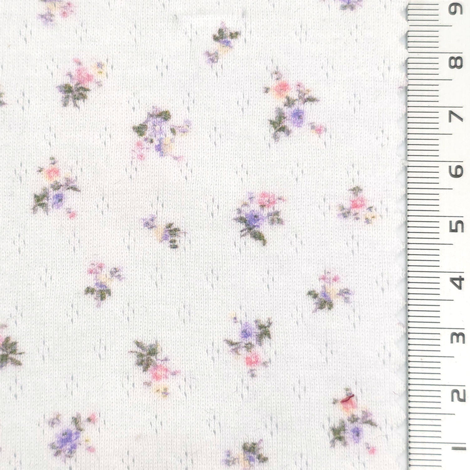 White - Ditsy Floral Pointelle Cotton Knit Fabric - FAB1876