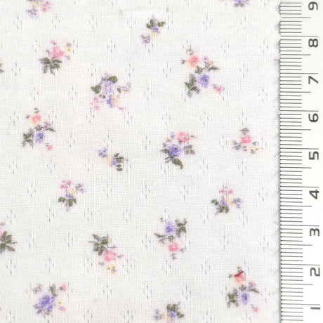 White - Ditsy Floral Pointelle Cotton Knit Fabric - FAB1876