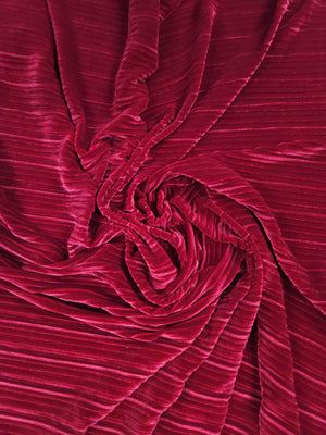 Solid Pleated Velvet Spandex Polyester Knit Fabric - FYD1717 - Red