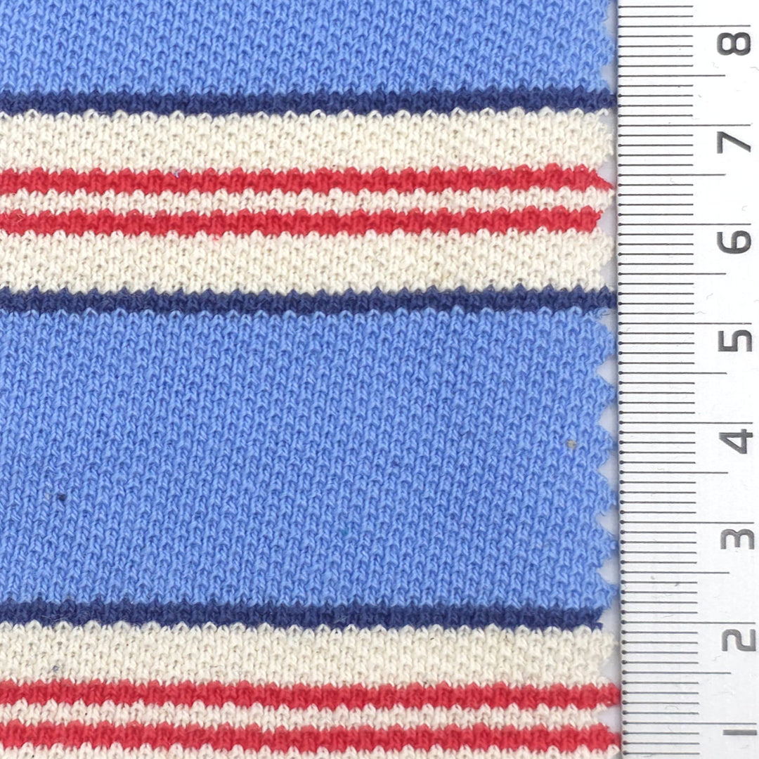 1: Light Blue-2: Light Pink-3: Cream-4: Light Gray-5: Rust - Textured Medium Weight Striped Pique Cotton Knit Fabric - FAB 1930