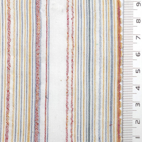 White Multi-color Striped Textured Cotton Poly Woven Fabric - FAB1827