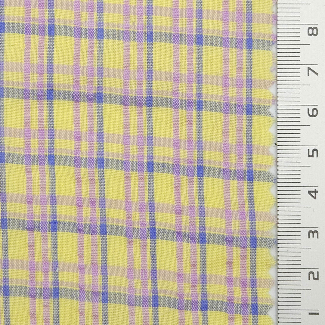 1.Purple and yellow plaid-2.Yellow and white plaid-3.Light blue and white plaid-4.Pink and white plaid-Swatch - Multi Color Check YarnDyed Polyester Cotton Woven Fabric - FAB 1789