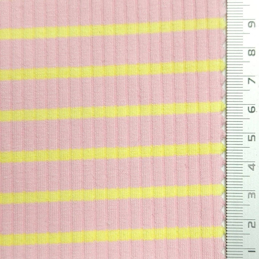 FAB1592-1-FAB1592-2-FAB1592-3-FAB1592-4-FAB1592-5 - Stripe Rib YarnDyed Spandex Cotton Knit Fabric - FAB 1592