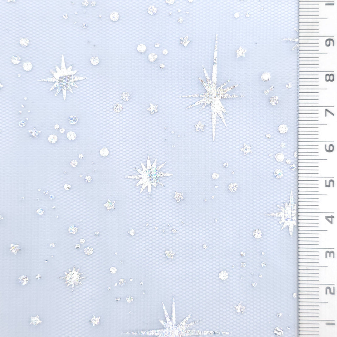 Star Foil Poly Knit Fabric - FAB1949 - Light Blue