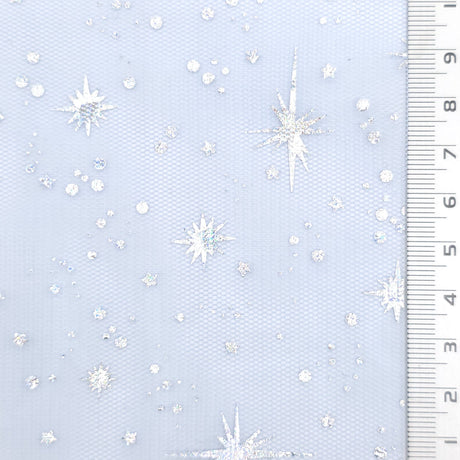 Star Foil Poly Knit Fabric - FAB1949 - Light Blue